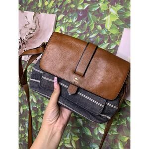 Fossil Striped Leather Snap Closure Crossbody Bag Great Condition